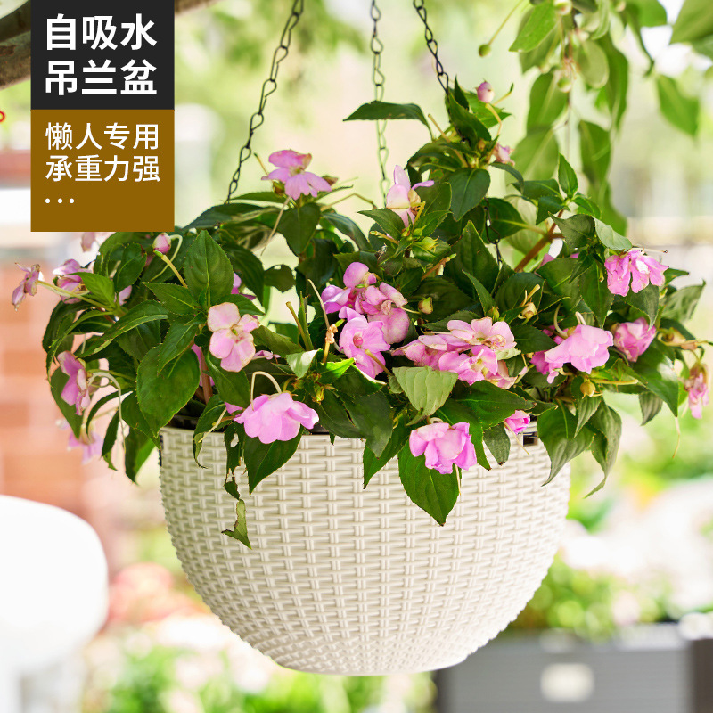 簡約仿藤編吊蘭盆 附吊鏈居家綠植掛盆